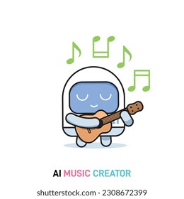 AI robot is playing a guitar. Isolated Vector Illustration