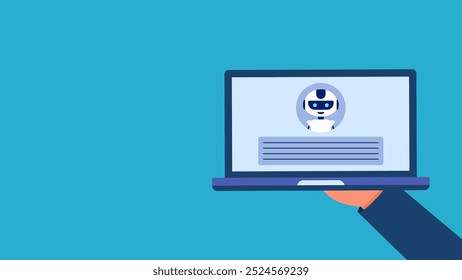 AI Robot Apresentação Ilustração Executando ComandosAssistente de trabalho com Espaço de Fundo Azul