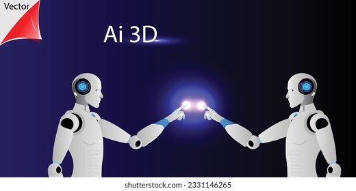 Ai robot reflects 3D shadows, works in news and more. vector illustration.