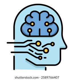 AI robot round line vector icon with editable stroke,symbolizing artificial intelligence,robotics,and futuristic technology.