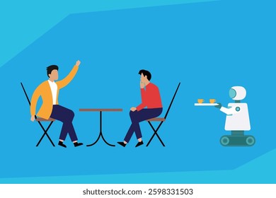 AI Robot Serving Coffee in a Futuristic Cafe - Automation in Hospitality 2d flat vector illustrations
