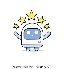 AI robot with shining five stars. Isolated Vector Illustration