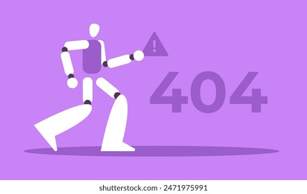 El robot AI muestra el error 404. Ilustración vectorial plana.