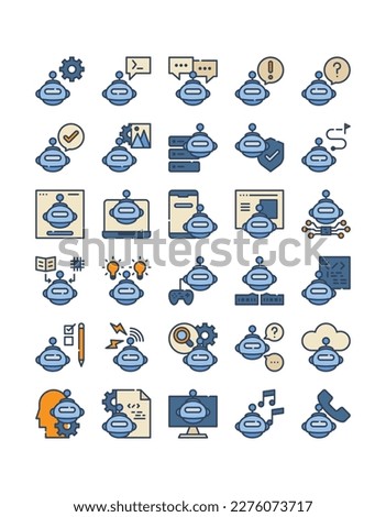 ai robot technology filled outline web icon set vector illustration