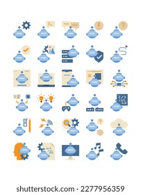 ai robot technology flat web icon set vector illustration