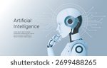 AI robot thinking, machine learning, neural network, Artificial Intelligence with Digital Brain is learning processing big data, landing page concept.