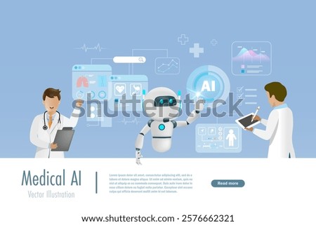 AI robot touch AI medical data network connecting. Artificial intelligence innovation technology for diagnosis, care, and increasing accuracy patient treatment. Medical research and development.