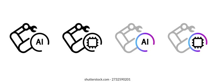 AI robotic arm icon set industrial automation manufacturing artificial intelligence technology featuring mechanical hand