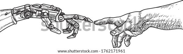 Ai Robotics Adams God Hand Michelangelo Stock Vector (Royalty Free ...