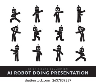AI Robots in Presentation Poses. Various pose of Stick Figure. Vector Illustration