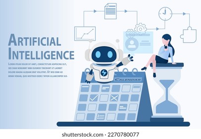 AI robots are used to show work schedules and human contact. Its purpose is to make work easier and more efficient. For quick access to important information, reducing time. Vector illustration.