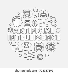 AI round line illustration. Vector circular symbol made with words Artificial Intelligence and technology icons