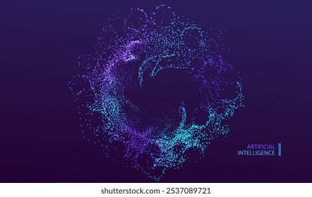 Anuncio de tecnología de puntos de partículas redondas Ai. Fondo de círculo de red de neón de Big data. Inteligencia Artificial futurista brillo conectar diseño.