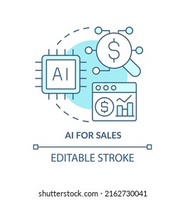 AI for sales turquoise concept icon. Selling trend abstract idea thin line illustration. Machine learning. Boost revenue. Isolated outline drawing. Editable stroke. Arial, Myriad Pro-Bold fonts used