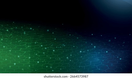 KI-Wissenschaftsanalytik - Hintergrund. Blue Abstract Fintech Data Concept. Zukunftstechnologie für digitale Netzwerke. Medizinisches neutrales Hexagon-Banner. Innovatives Geschäftsdesign für künstliche Intelligenz.