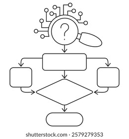 AI Search Algorithms icon. Simple outline monochrome black vector pictogram with thin lines on a transparent background. Line thickness is editable