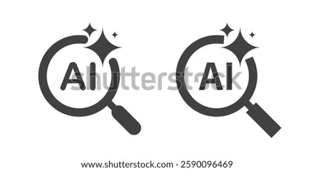 AI search and analysis icon. Magnifying glass with generate symbol. Artificial intelligence technology concept. Icon element for application and web. Vector illustration. Magnifier or loupe sign.