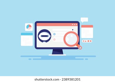 AI search engine, Artificial intelligence delivering result on search engine, Ai powered search engine - vector illustration with icons