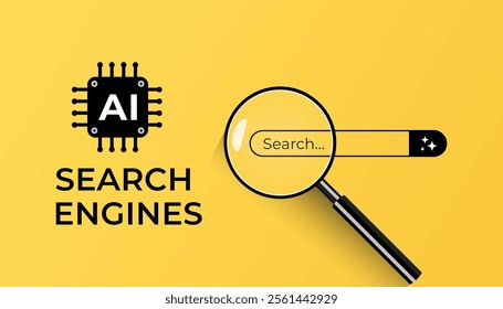 AI search engines concept with search engine bar and magnifying glass. Artificial intelligence technology