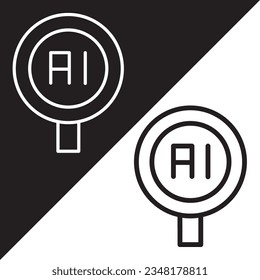 Ai Search Symbol. Suchen Sie das Vektorsymbol aus der Sammlung Künstlicher Intelligenz. Symbol für die Suche im Stil der Umrisse.