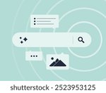 AI search technology is behind SGE search experience concept. Change online search with generative AI. Simple vector illustration with modern icons on white background