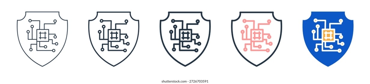 Ícones de estilo diferente do Ai Security definem a ilustração vetorial.