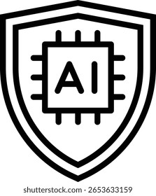 Seguridad AI: icono de línea en estilo de contorno con trazo editable. Ilustración vectorial sobre fondo transparente.