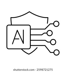 AI Security Line Icons. AI, Brain, Robot, Bot, Technology, Mind, AI Agent, Intelligent Icons Editable Stroke Vector Illustration