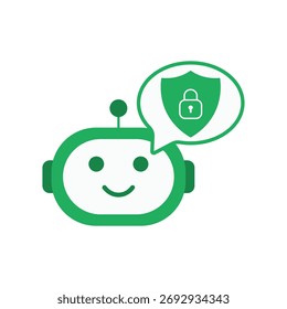 AI security mode icon showing a digital assistant with shield and lock symbols. Ideal for cybersecurity visuals, smart protection systems, and ai data privacy concepts.
