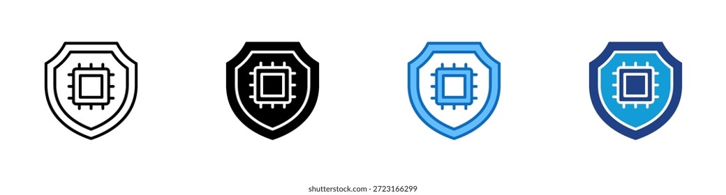 AI Security Multiple Style Icon Design Vetor - Sistema de proteção de inteligência artificial para computação segura, segurança de dados e defesa digital