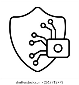 AI Security Outline Icon. Simple Vector Illustration on White Background