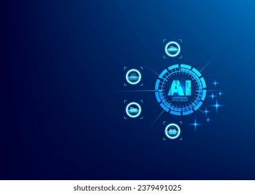 AI security technology protect data, cloud network. Concept of internet privacy or cyber protection on the blue background. banner elements, data encryption, verification, software. Cloud network