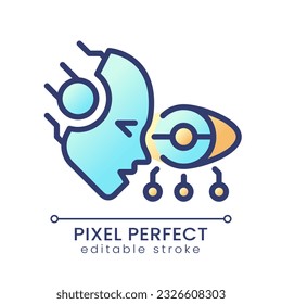 AI see pixel perfect color gradient icon. Machine vision. Artificial intelligence. Visual analytics. Images recognition. Isolated RGB vector image. Filled line illustration. Editable stroke