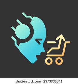 AI sells gradient glyph icon with lineart for dark theme. Customer tracking system. Virtual shopping cart. Retail business. Isolated color vector illustration for night mode. Solid linear pictogram