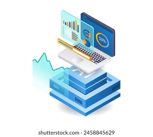 AI server analyst technology infographic 3d illustration flat isometric