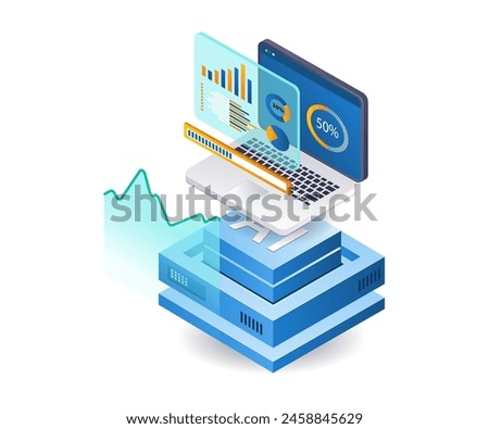 AI server analyst technology infographic 3d illustration flat isometric