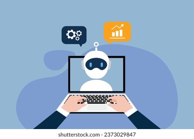 AI servers and robots technology, artificial bot mind. Online communication with chat bot concept.