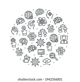 Ai Sign Round Design Template Thin Line Icon Banner on a White. Vector illustration of Artificial Intelligence