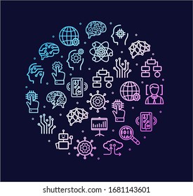 AI Signs Round Design Template Thin Line Icon Concept Banner for Promotion, Marketing and Advertising. Vector illustration