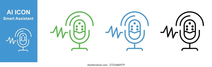 ai smart assistent mikrofon symbol satz mit sound welle kontur vektor grafik