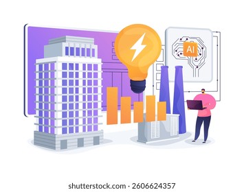 AI Smart Grid Energy Management abstract concept vector illustration. Utility companies use AI to balance electricity supply and demand dynamically. abstract metaphor.