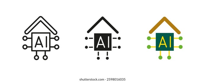 AI smart home icon. Artificial intelligence chip integrated into a house vector illustration. Automation, technology and digital innovation concept for futuristic home control systems.