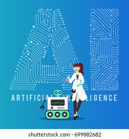 Ai smart robot and scientist illustration design 