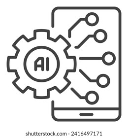 AI-Smartphone mit Cog Wheel, Vektorgrafik-Konzept für künstliche Intelligenz-Einstellungen - Symbol