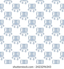 AI in Smartphone vector Phone with Artificial Intelligence concept thin line seamless pattern