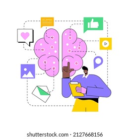 IA en la ilustración abstracta del vector conceptual de los medios sociales. Marketing de medios sociales, algoritmo de seguimiento de contenido de IA, reconocimiento automático de imágenes, aprendizaje automático, metáfora abstracta de publicidad de destino.