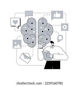 AI in social media abstract concept vector illustration. Social media marketing, AI content tracking algorithm, automated image recognition, machine learning, target advertising abstract metaphor.