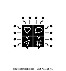 AI in social media solid icon design. Implementation AI in social media sector