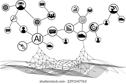 AI in society and industry - networked symbols graphic - networked global systems.