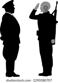 AI soldier saluting a human